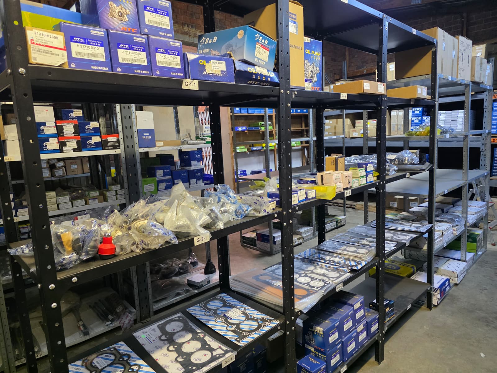Parts wall shelving with stock